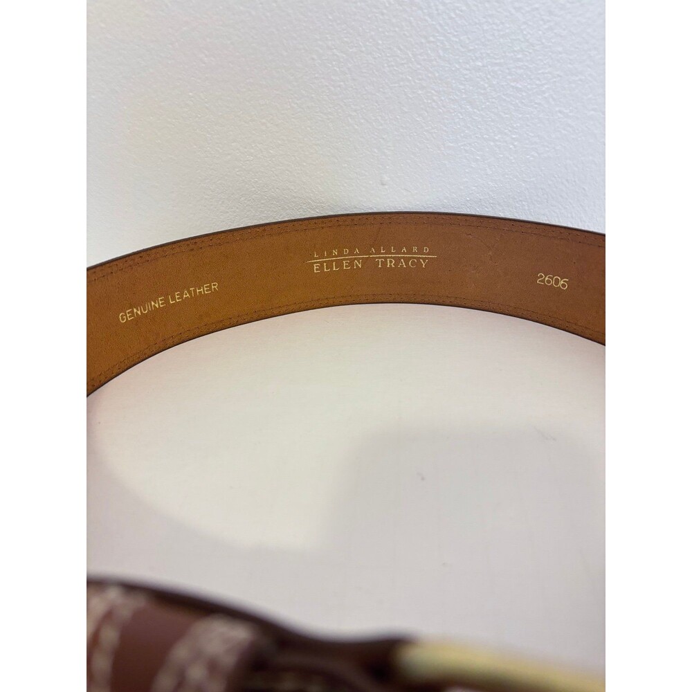 Linda Allard For Ellen Tracy size 6 Tan Leather Belt White Top Stitching - Picture 3 of 7